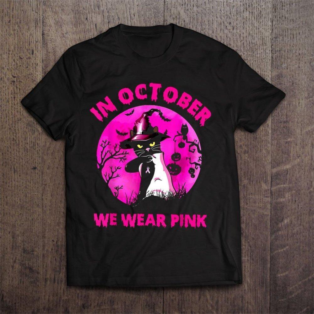 In October We Wear Pink Breast Cancer Awareness Cat Lover Unisex Tee